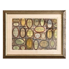 Mid-Century Modern Cubist Signed Watercolor by William Henry Custom Framed