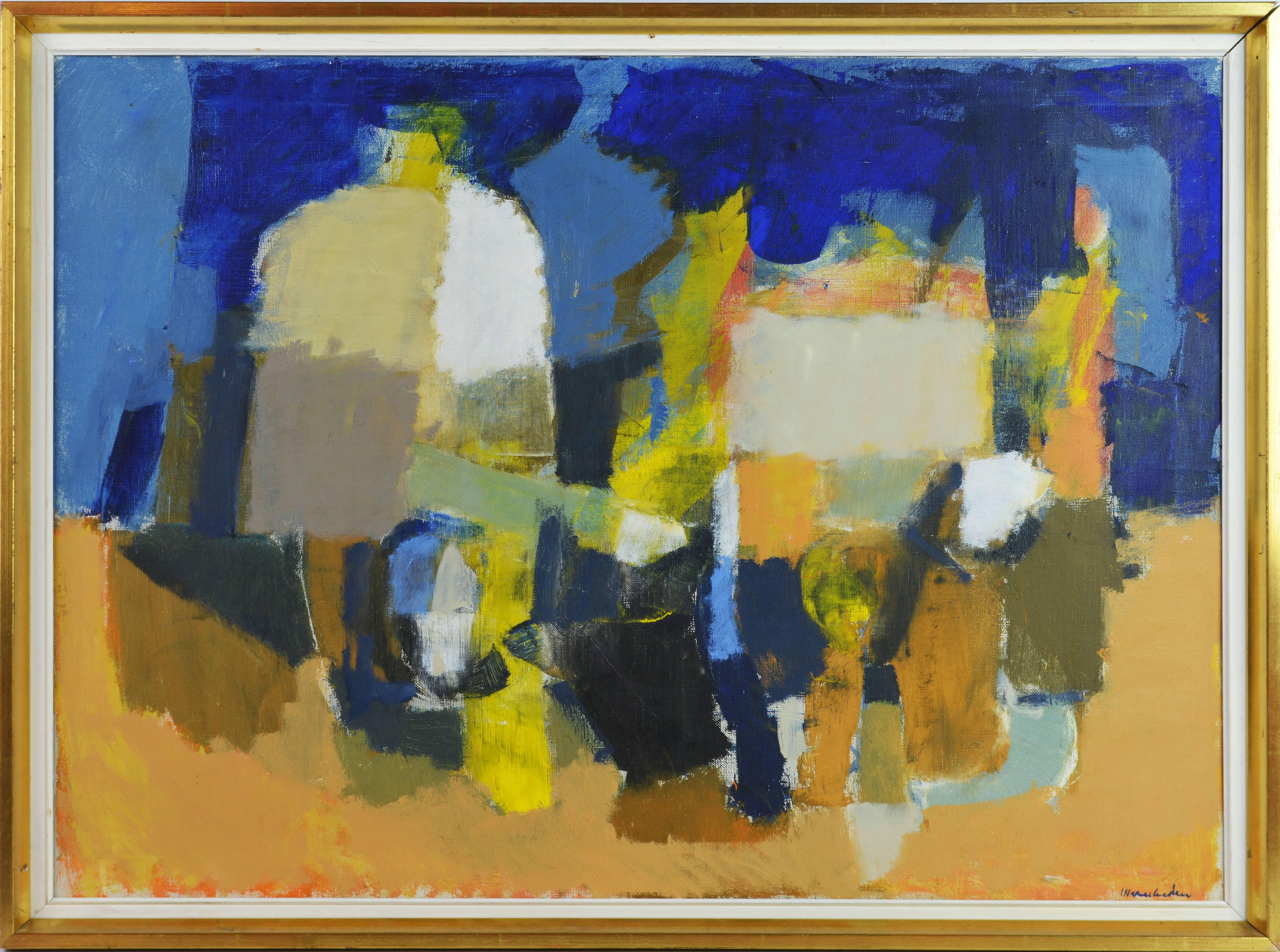 'Still Life'
By Stig Wernheden, Swedish, 1921-1997.
Measures: 22 x 30 in. w/o frame, 24 x 32 in. including frame.
Oil on canvas, signed.
Housed in a likely original midcentury frame.

Stig Werheden:
Stif Wernheden is a well listed Swedish