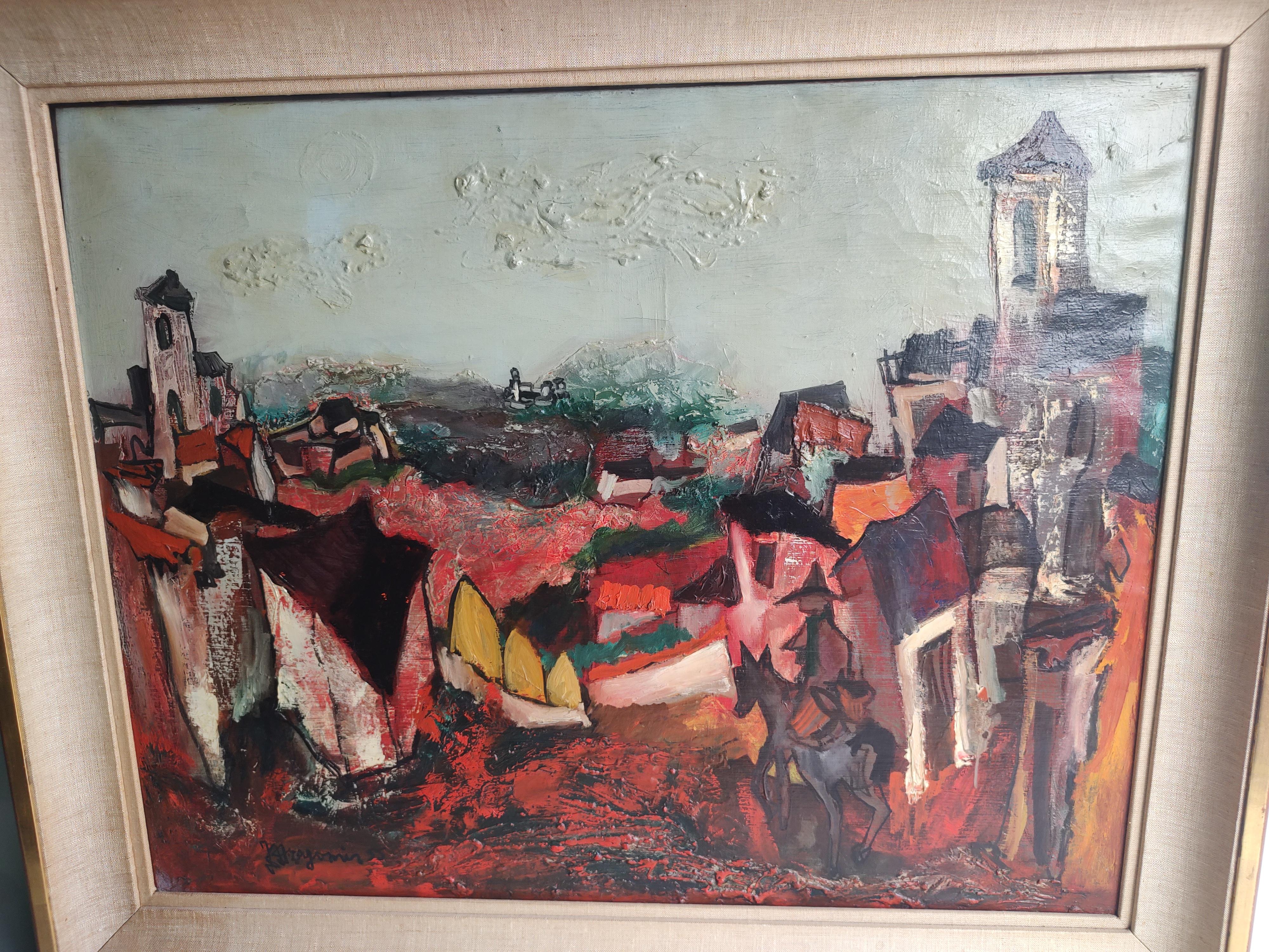 Mid-Century Modern Cubist Stylized Painting by Jean Claude Dragomir, 1954 For Sale 7