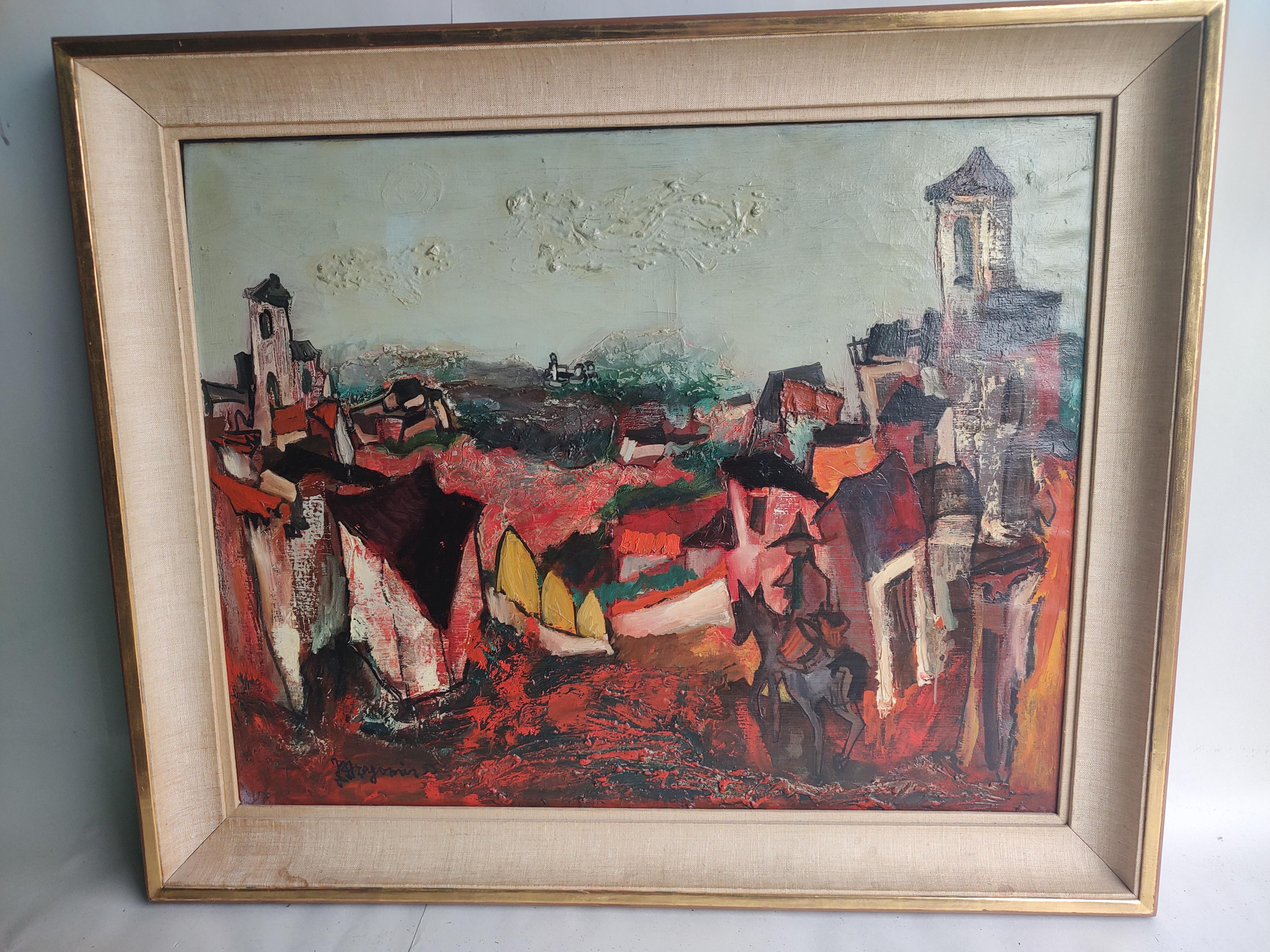 Mid-Century Modern Cubist Stylized Painting by Jean Claude Dragomir, 1954 For Sale 8