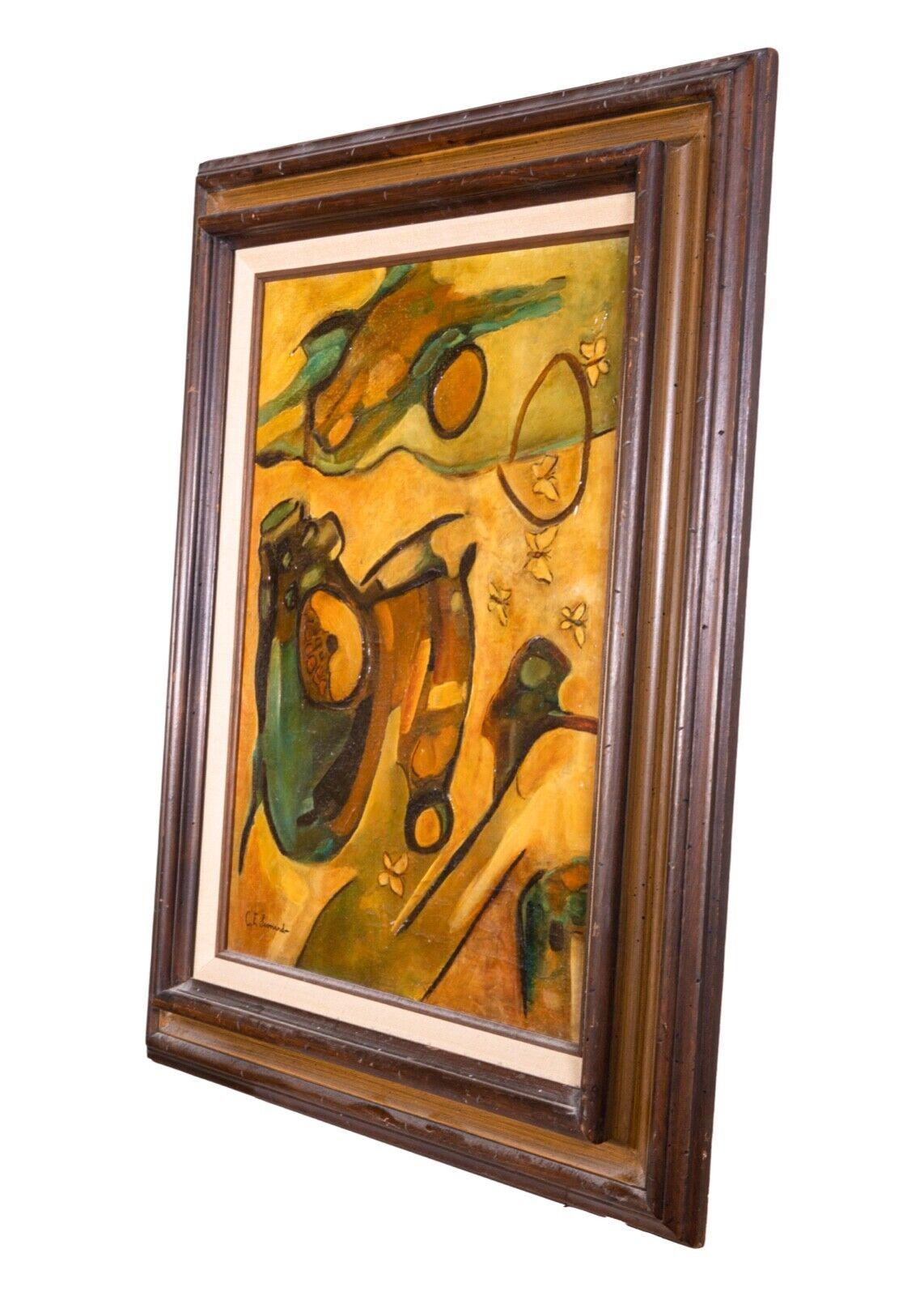 Mid Century Modern Cubist Surreal Abstract Oil Painting on Canvas Signed In Good Condition In Keego Harbor, MI
