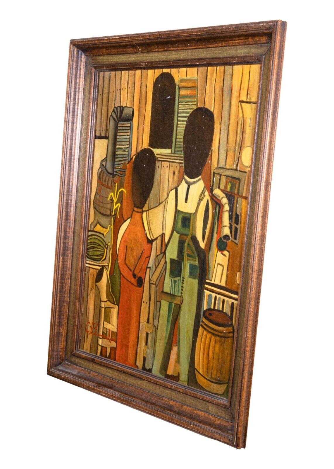 Mid Century Modern Cubist Surreal Figures Oil Painting on Canvas Signed In Good Condition In Keego Harbor, MI