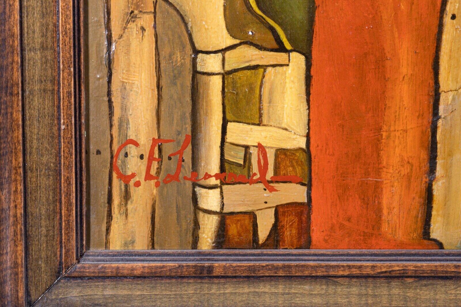 Mid-20th Century Mid Century Modern Cubist Surreal Figures Oil Painting on Canvas Signed