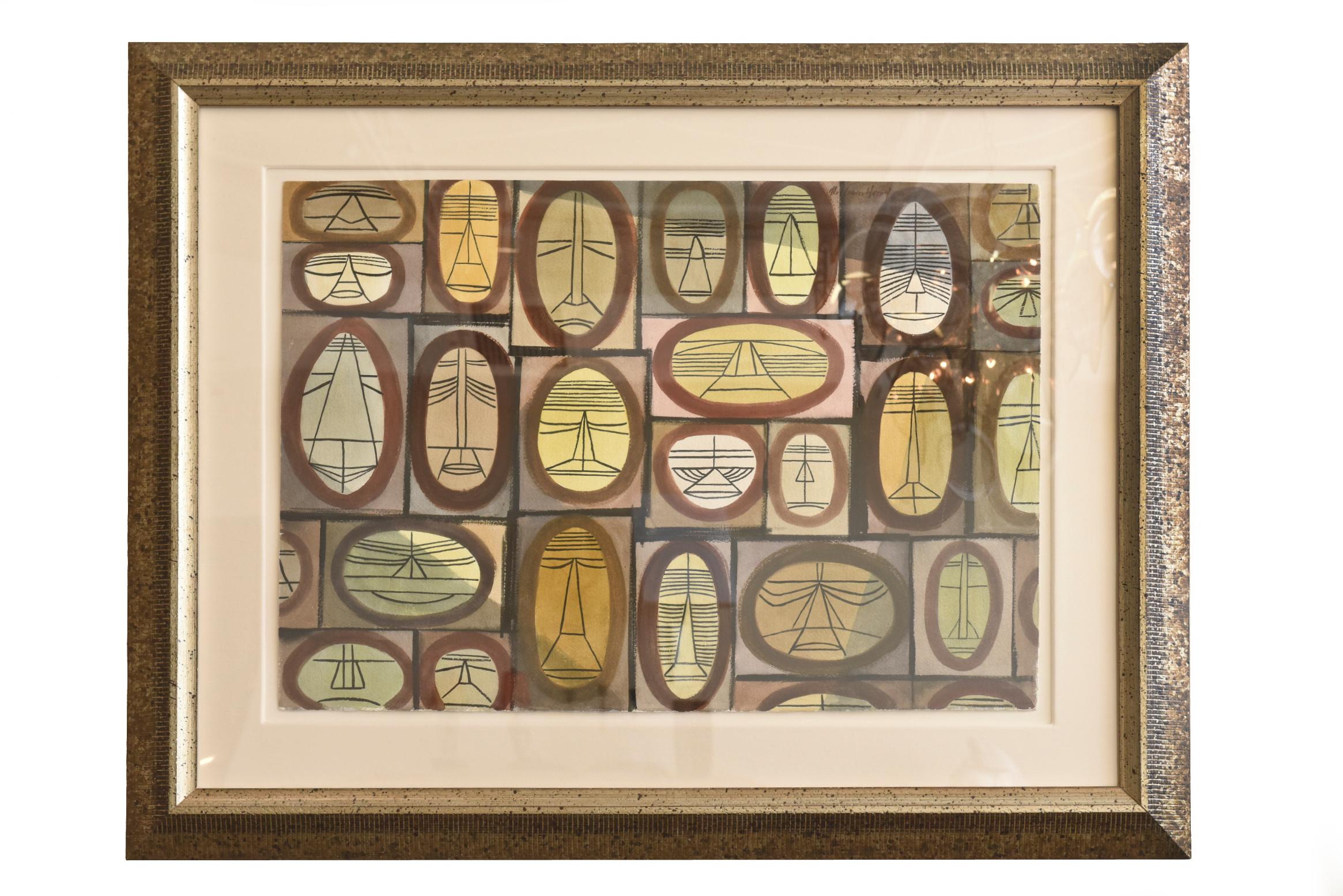 Mid-Century Modern Cubist Watercolor by William Henry Custom Framed For Sale 9