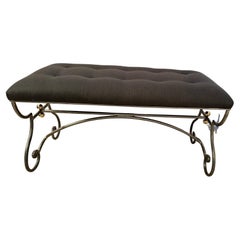 Retro Mid Century Modern Curlicue Steel & Brass Upholstered Bench