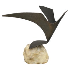 Mid-Century Modern Curtis Jeré "Bird in Flight" Brass Sculpture on Quartz Base