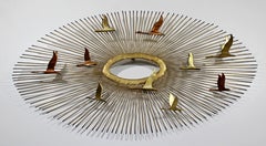 Mid-Century Modern Curtis Jere Birds Sunburst Brass Hanging Wall Sculpture 1960s