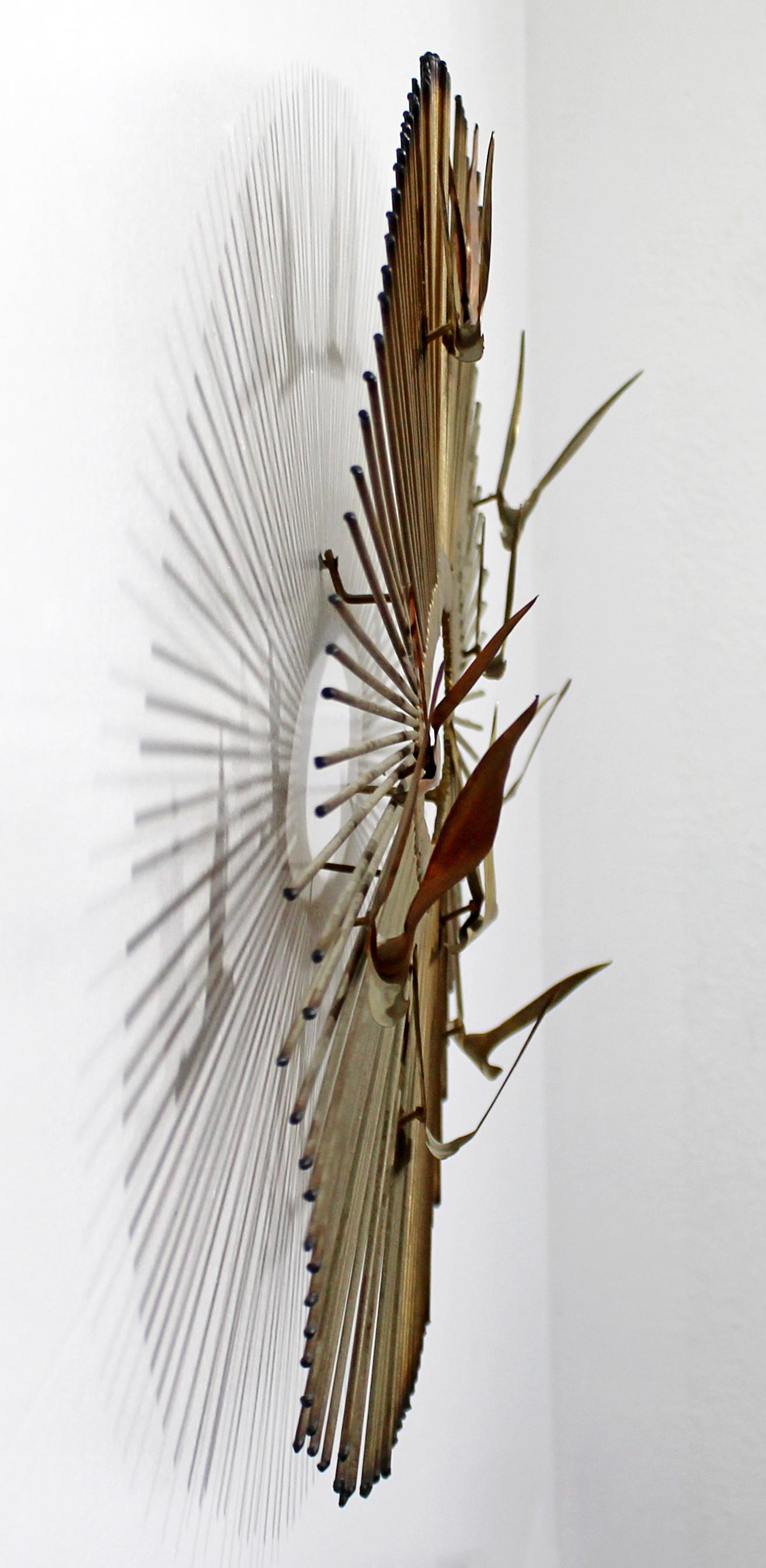 Mid-Century Modern Curtis Jere Birds Sunburst Brass Hanging Wall Sculpture 1960s In Good Condition In Keego Harbor, MI