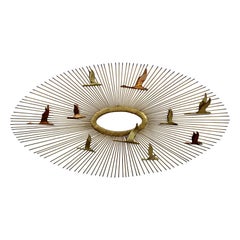 Mid-Century Modern Curtis Jere Birds Sunburst Brass Hanging Wall Sculpture 1960s