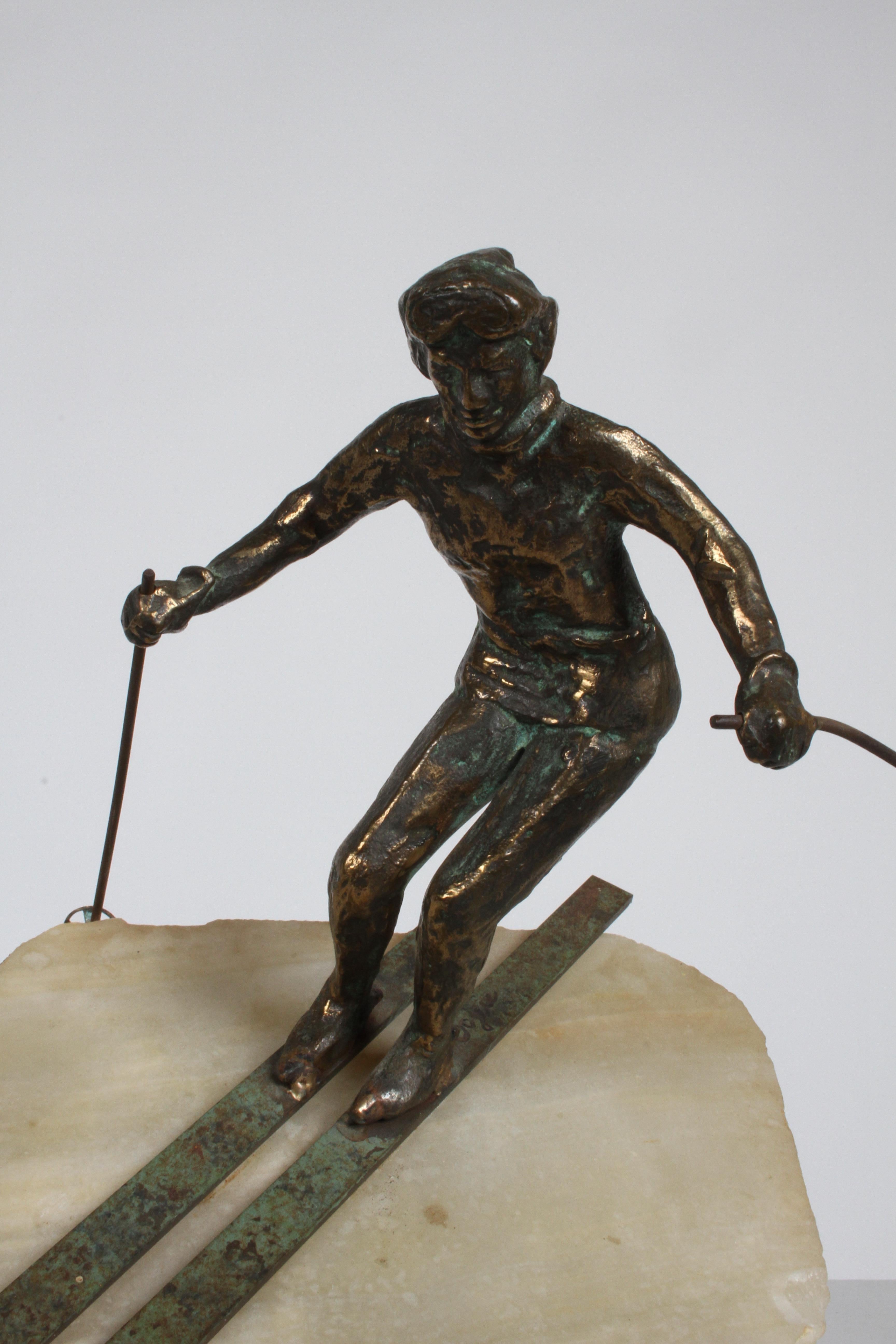 Mid-Century Modern Curtis Jere Bronze Downhill Skier Sculpture on Onyx Base 2