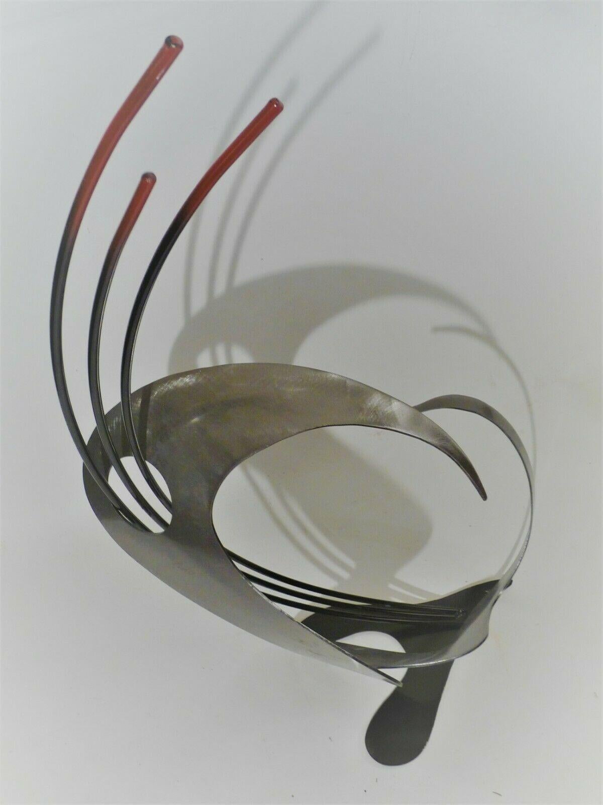 Mid-Century Modern Curtis Jere Brushed Aluminum & Metal Abstract Table Sculpture In Good Condition In Keego Harbor, MI