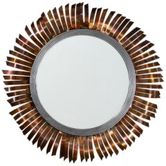 Mid-Century Modern Curtis Jeré Brutalist "Eyelash" Sunburst Copper Wall Mirror