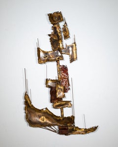 Mid-Century Modern Curtis Jere Brutalist Metal Ship Wall Sculpture