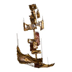 Mid-Century Modern Curtis Jere Brutalist Metal Ship Wall Sculpture