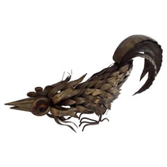 Curtis Jere Brutalist Sculpture of a Bird with Brass Feathers