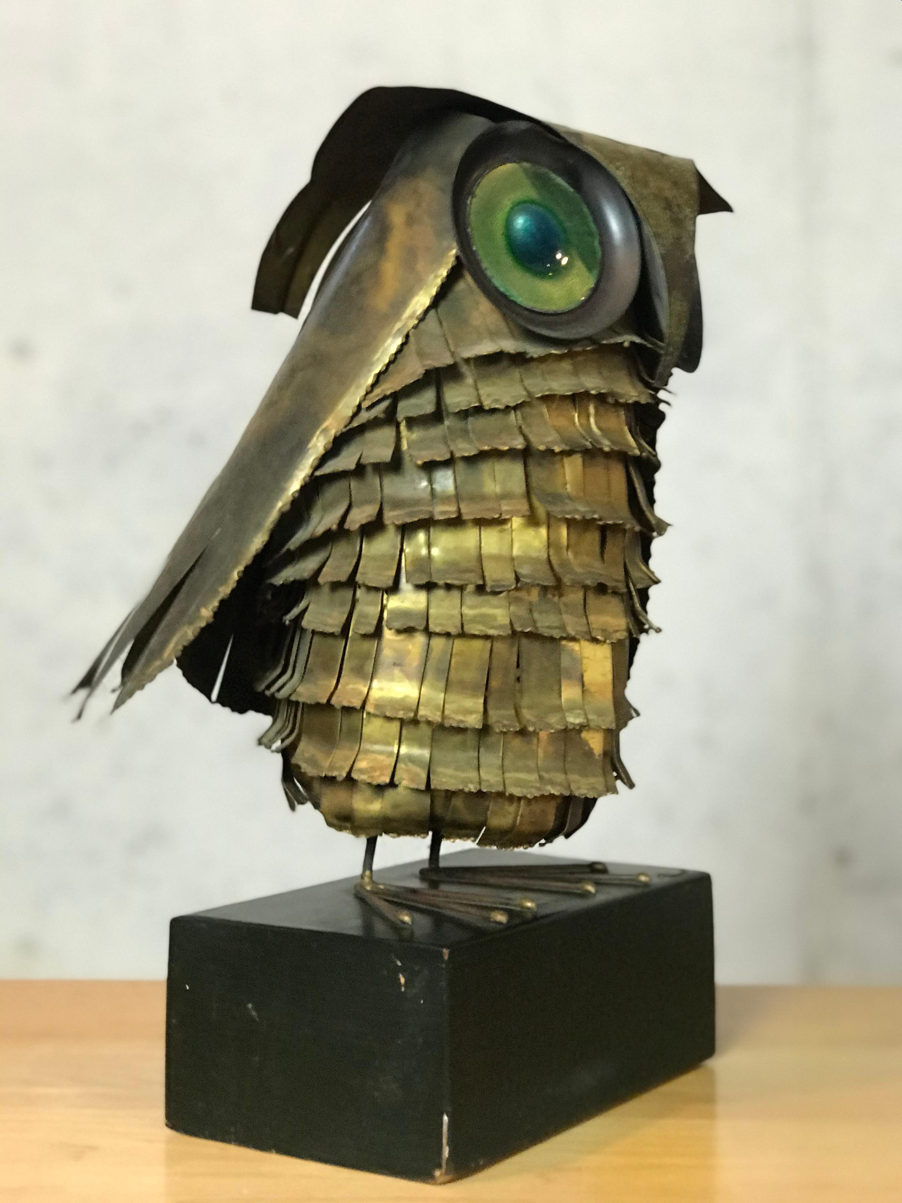 American Mid-Century Modern Curtis Jere Large Owl Sculpture Signed, 1967