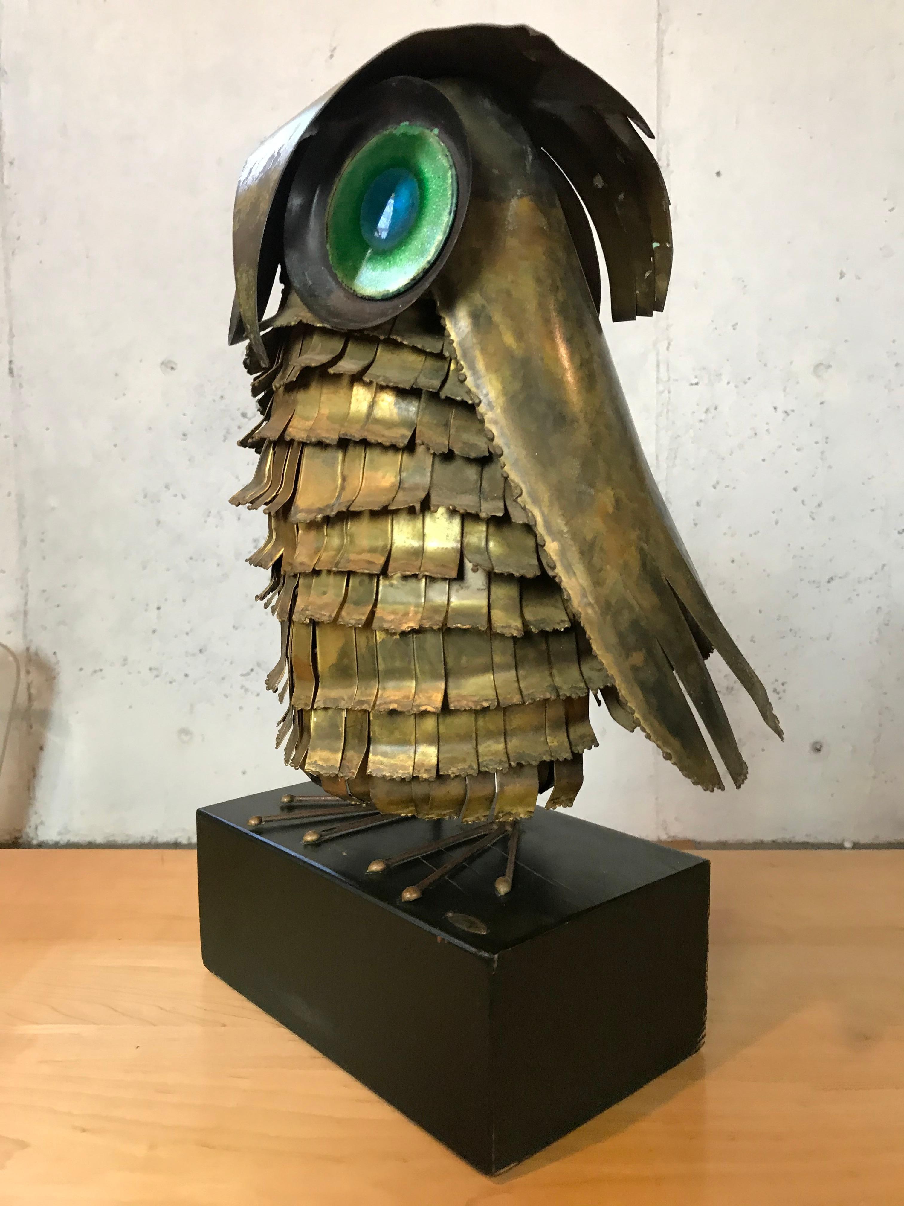 Lacquered Mid-Century Modern Curtis Jere Large Owl Sculpture Signed, 1967