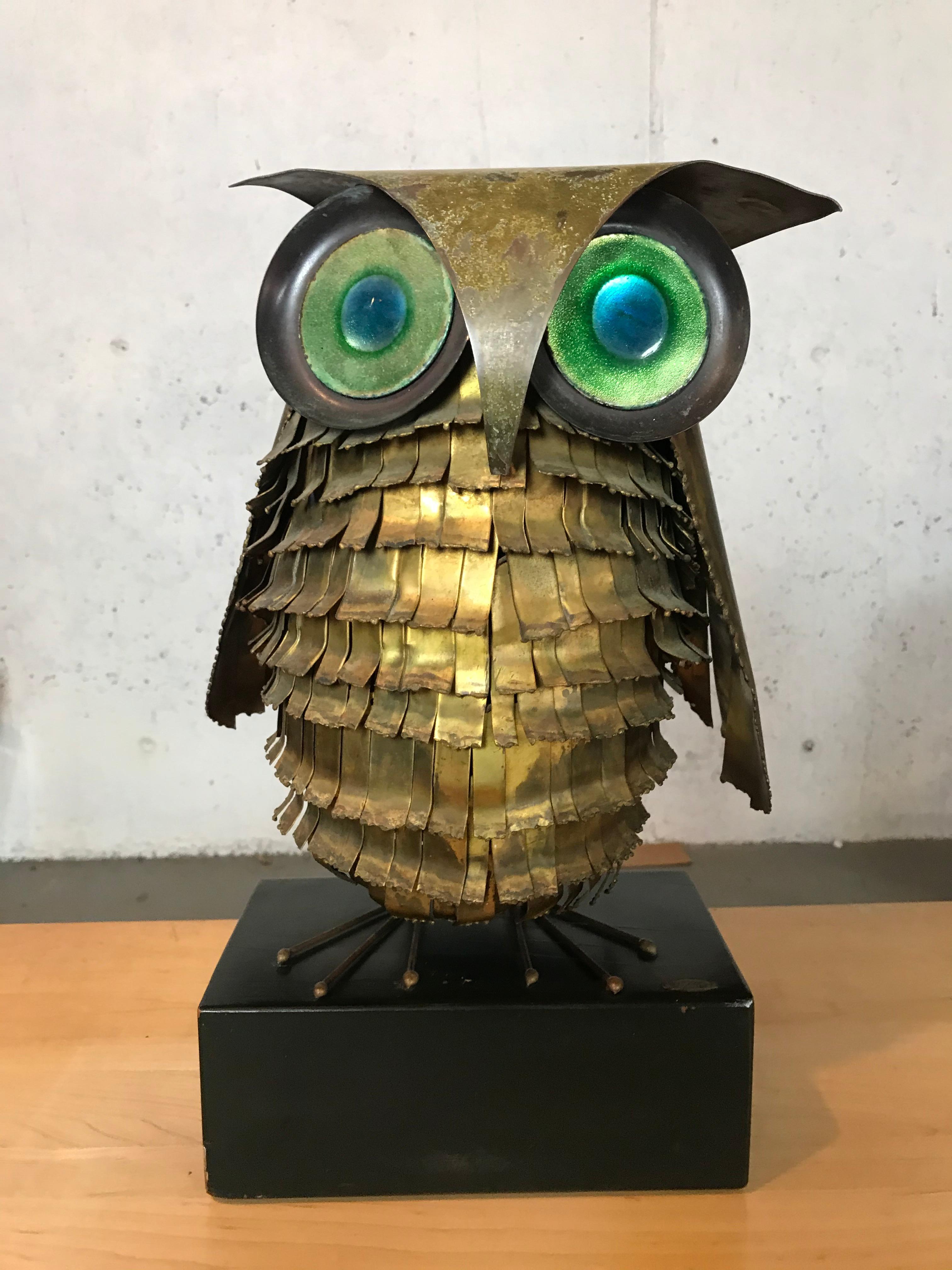 Mid-Century Modern Curtis Jere Large Owl Sculpture Signed, 1967 In Fair Condition In Framingham, MA