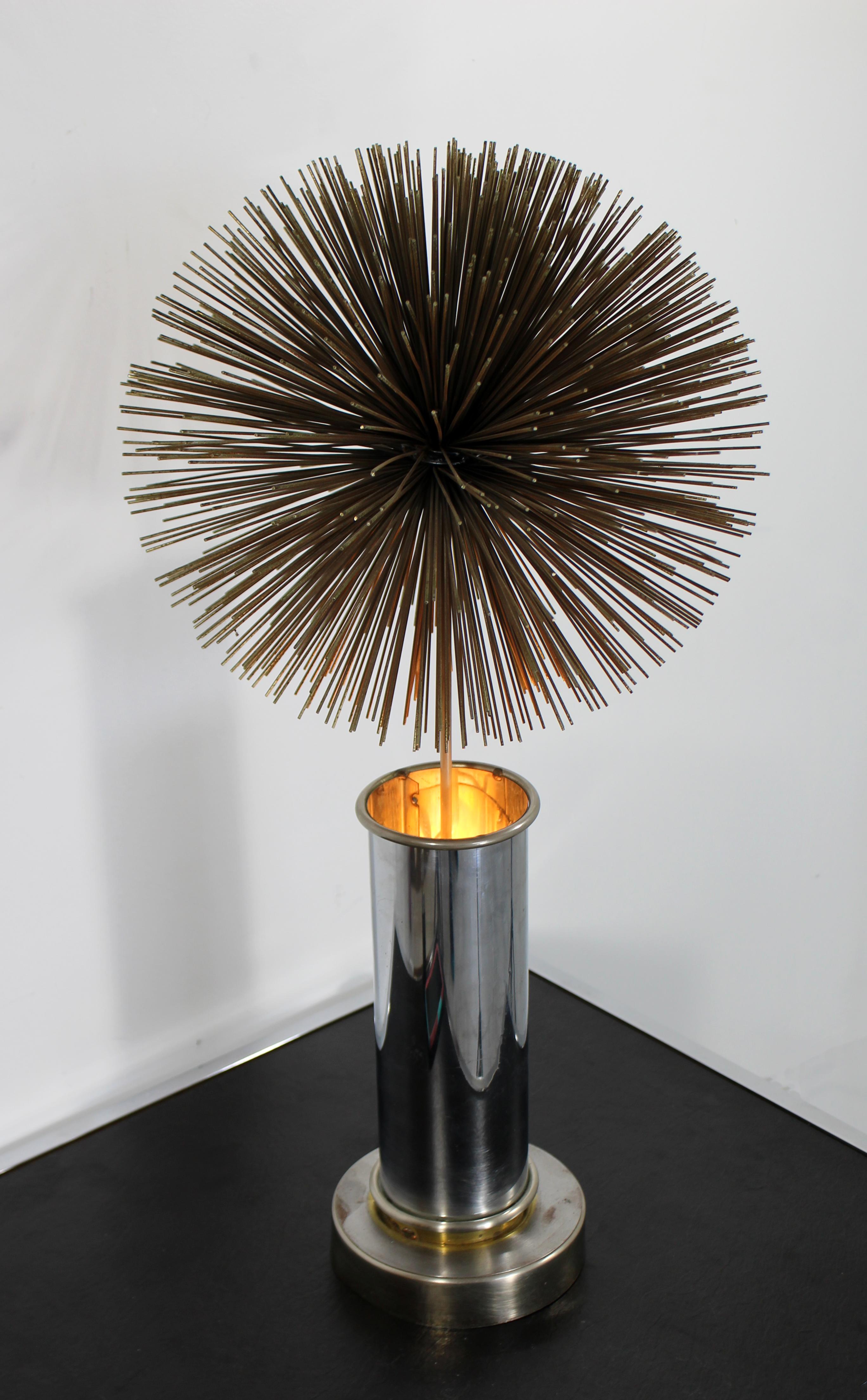 American Mid-Century Modern Curtis Jere Mixed Metals Spiky Pom Pom Table Lamp 1960s