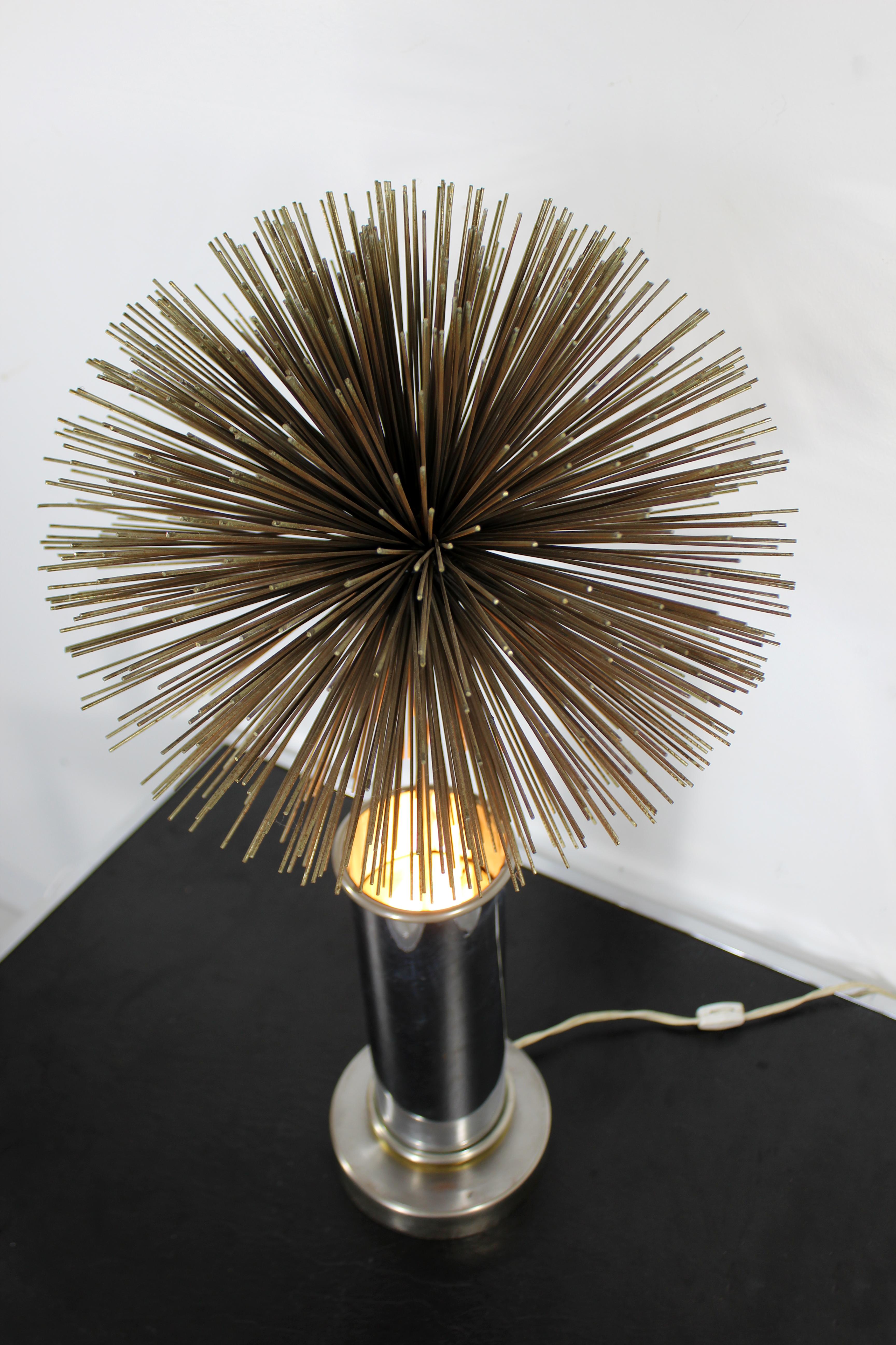 Mid-Century Modern Curtis Jere Mixed Metals Spiky Pom Pom Table Lamp 1960s In Good Condition In Keego Harbor, MI