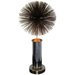 Vintage Mid-Century Modern Curtis Jere Mixed Metals Spiky Pom Pom Table Lamp 1960s