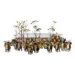 Retro Mid-Century Modern Curtis Jere Signed Brass Wall Sculpture Stadium Fans, 1960s