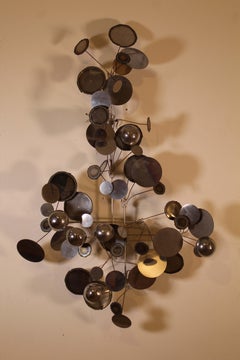 Mid Century Modern Curtis Jere Signed Chrome Raindrops Wall Sculpture