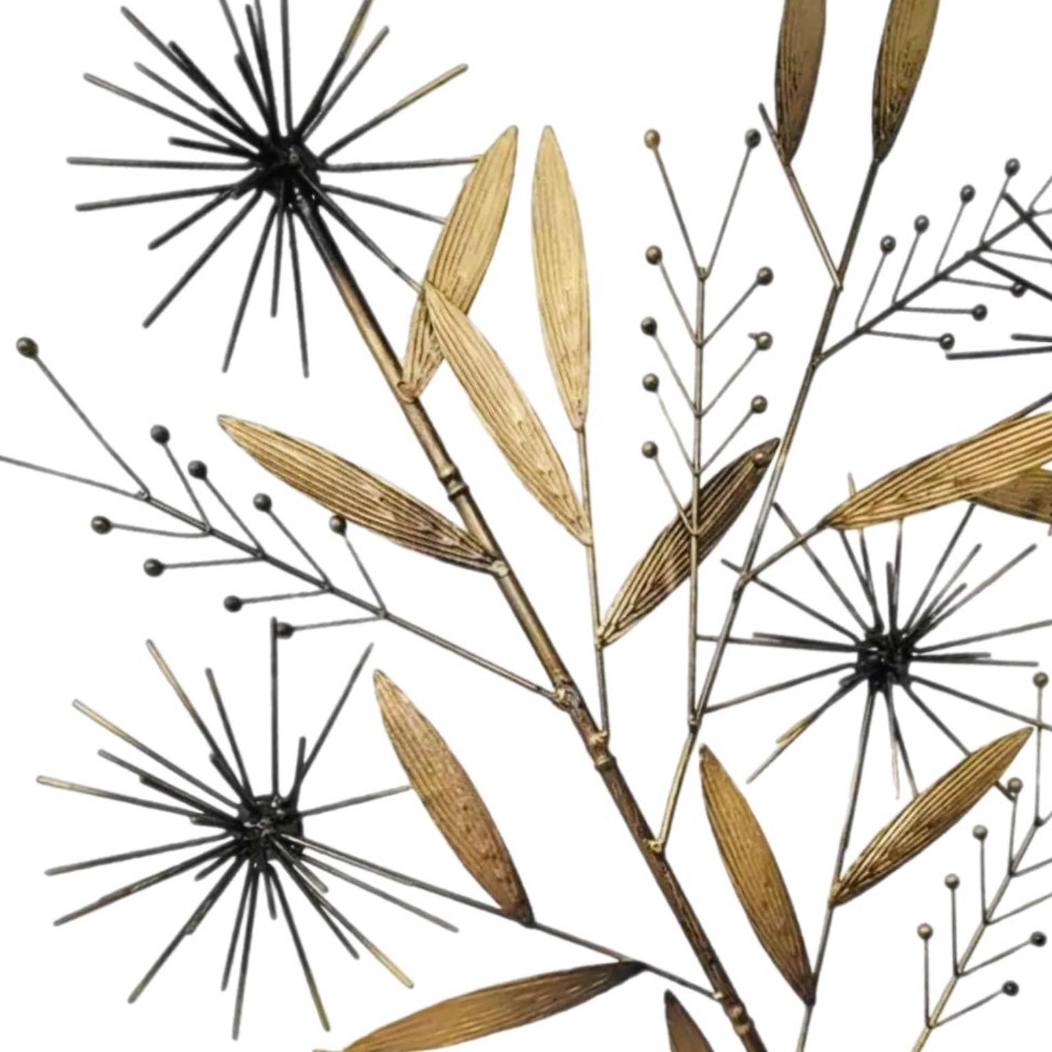 Mid Century Modern Curtis Jere Style Brass Pom Pom Bamboo Tree Wall Sculpture For Sale 3