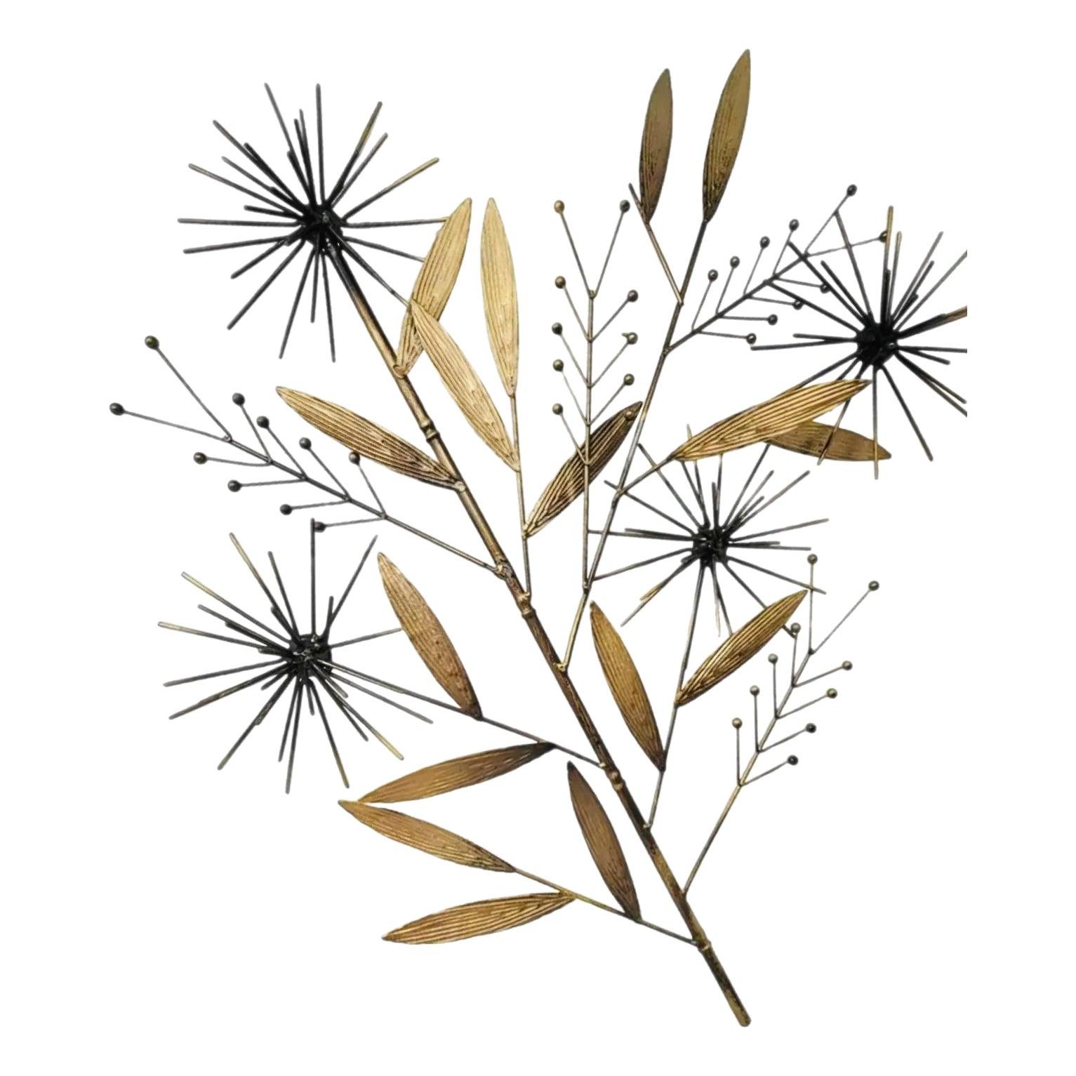 Mid Century Modern Curtis Jere Style Brass Pom Pom Bamboo Tree Wall Sculpture For Sale 8