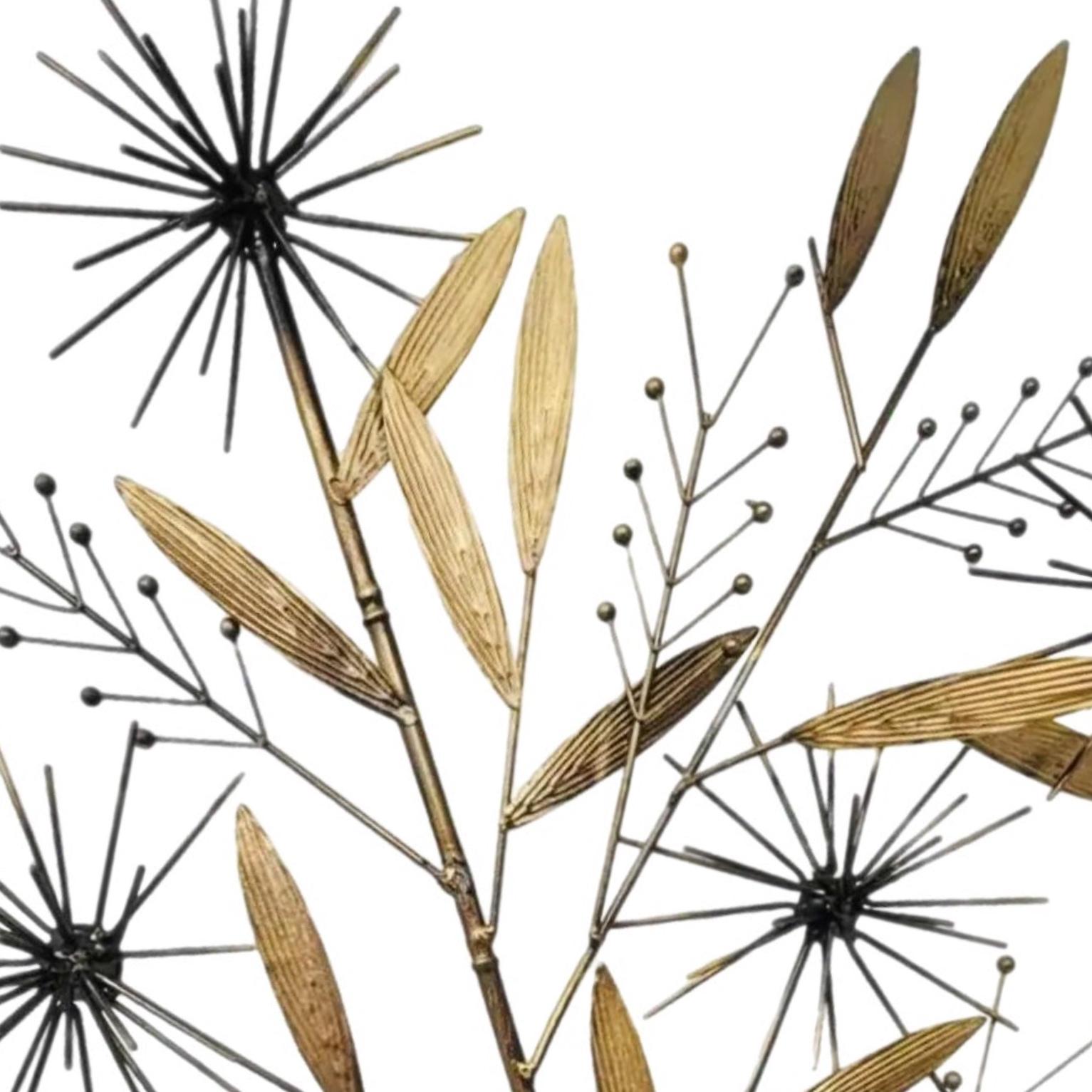 Exceptional, very stylized, C.Jere style, Mid Century Modern, Scandinavian Pom Pom and Bamboo Leaf Wall Sculpture

The design is far more elegant than similar wall sculptures, due to the delicate detailing of adding a ball to the tips of each bamboo
