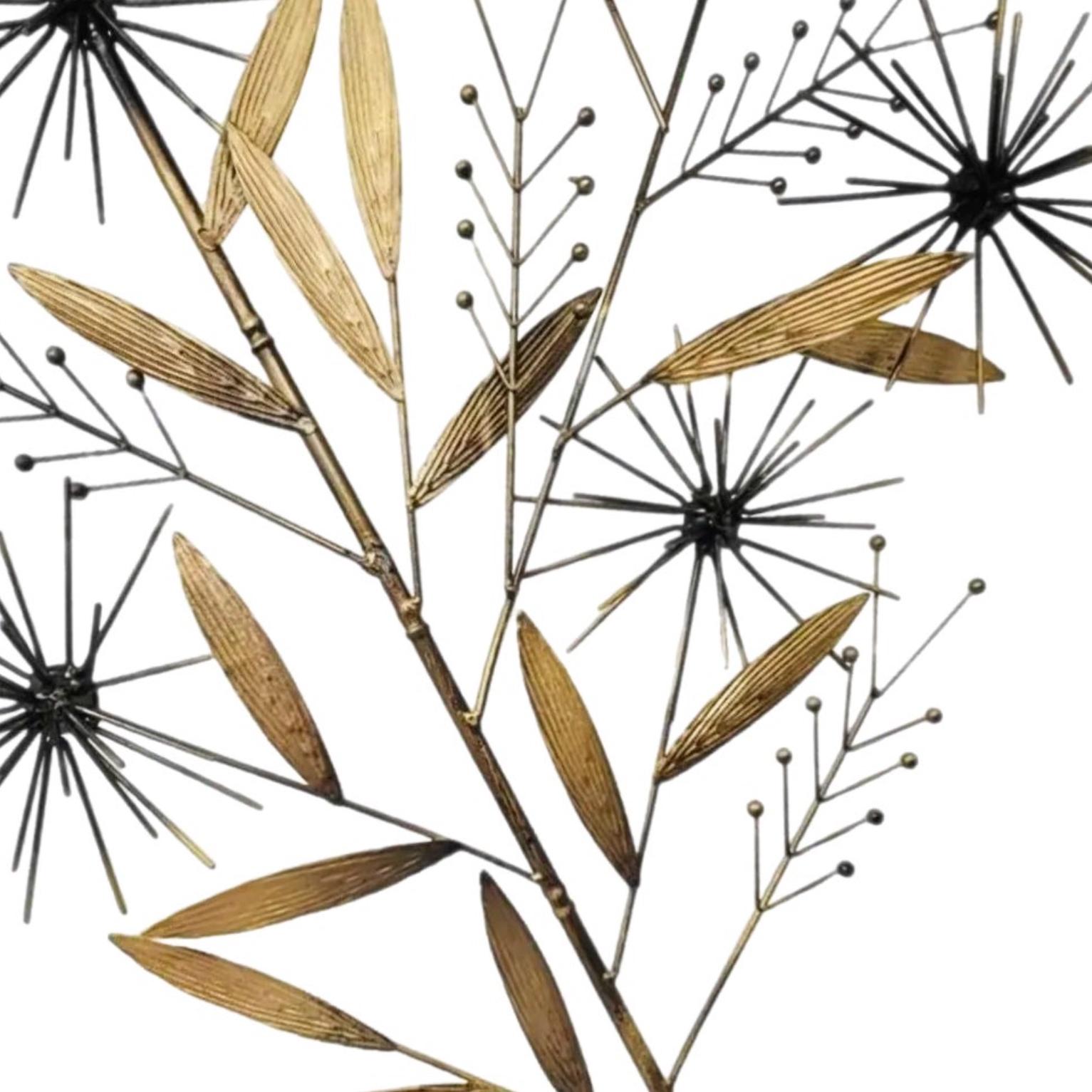 Mid-20th Century Mid Century Modern Curtis Jere Style Brass Pom Pom Bamboo Tree Wall Sculpture For Sale