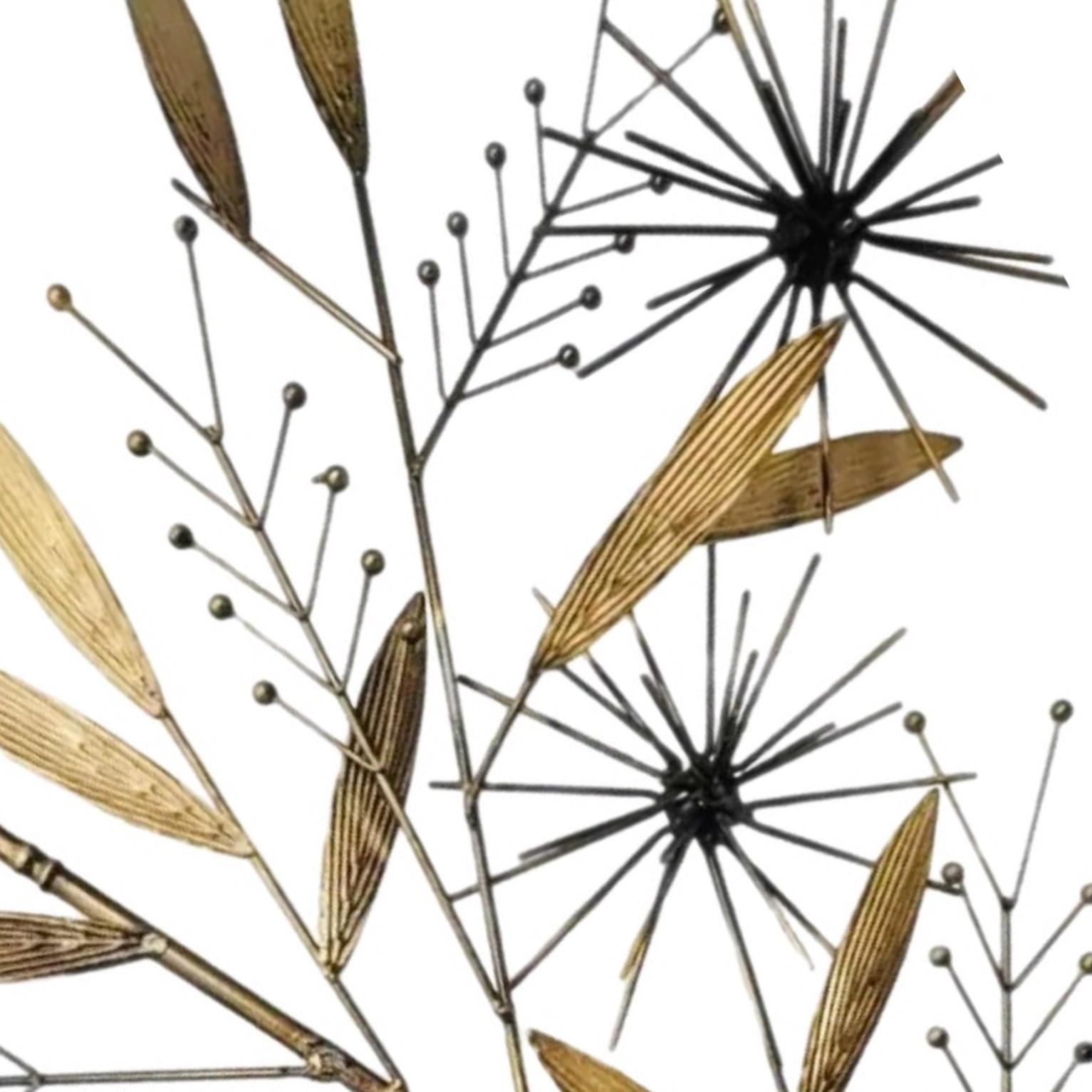 Metal Mid Century Modern Curtis Jere Style Brass Pom Pom Bamboo Tree Wall Sculpture For Sale