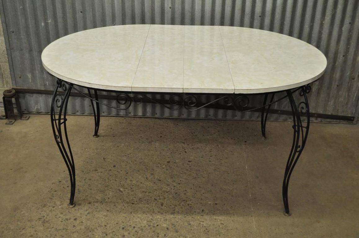 Mid-Century Modern Curule Wrought Iron Patio Dining Set Table Four Chairs 2