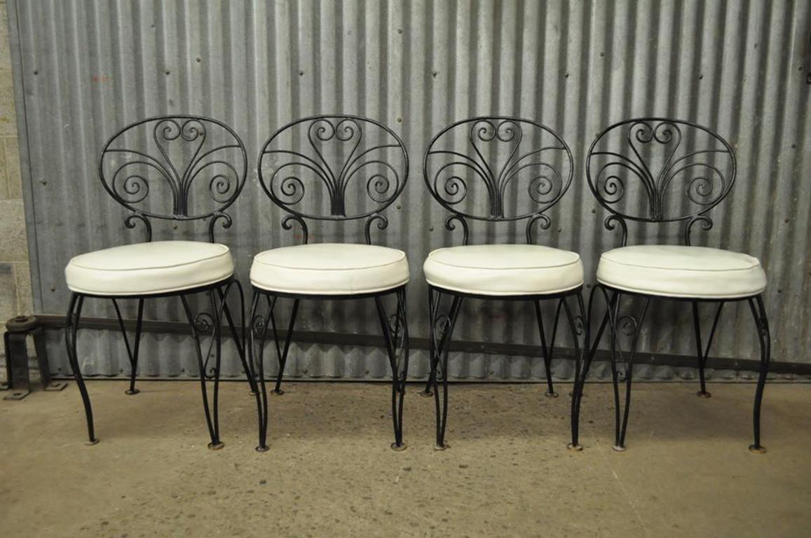 Mid-Century Modern Curule Wrought Iron Patio Dining Set Table Four Chairs 4