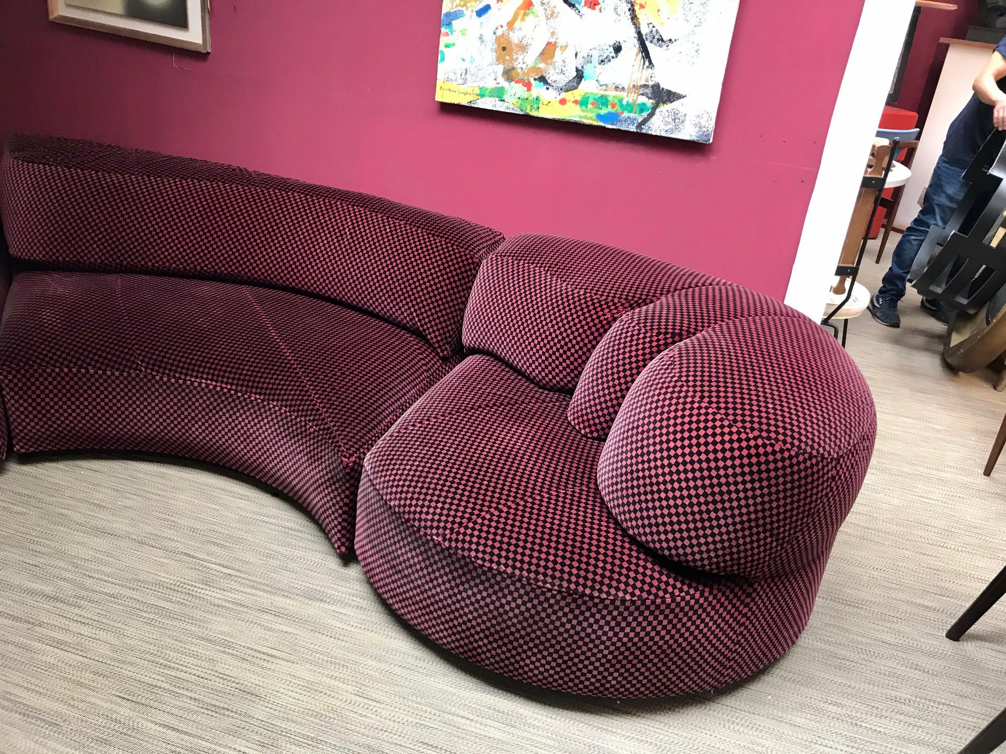 Velvet Mid-Century Modern Curved and Sculptural, 4 Sections, Andrée Putman, 1970 For Sale