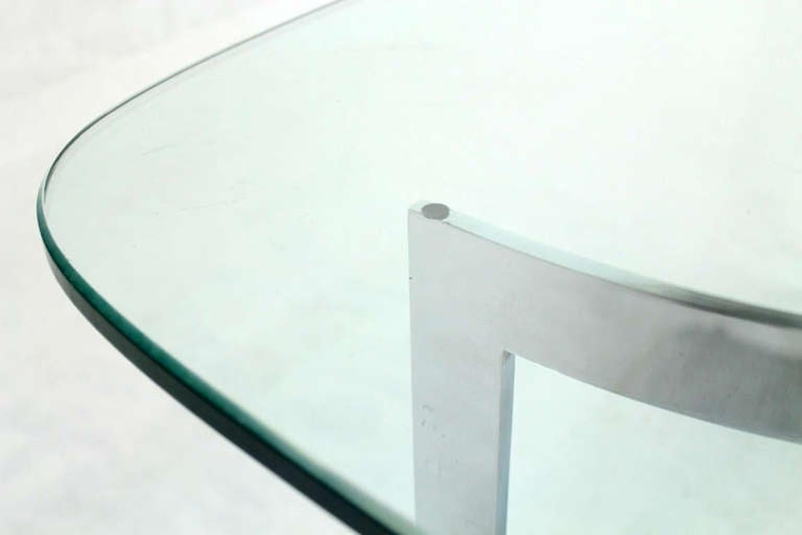 Mid Century Modern Curved Bent Chrome Base Glass Top Coffee Table Bauhaus MINT.
Base is in the manner of Chanel Logo, nice curves, rounded corners and sides glass.