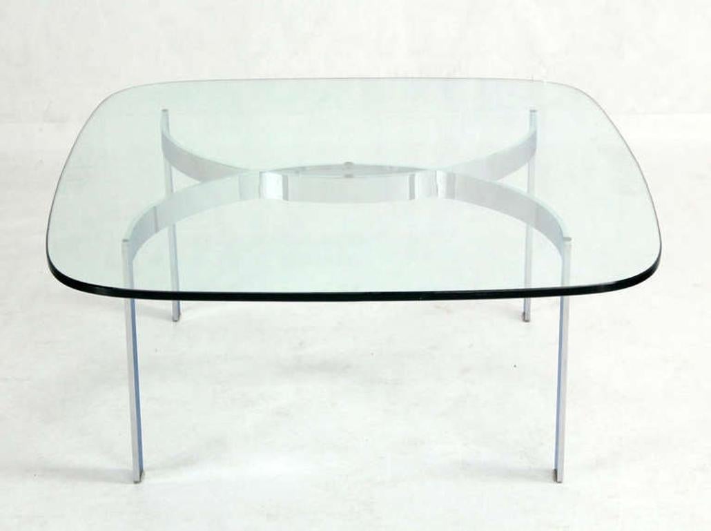 Mid Century Modern Curved Bent Chrome Base Glass Top Coffee Table Bauhaus Chanel In Good Condition For Sale In Rockaway, NJ