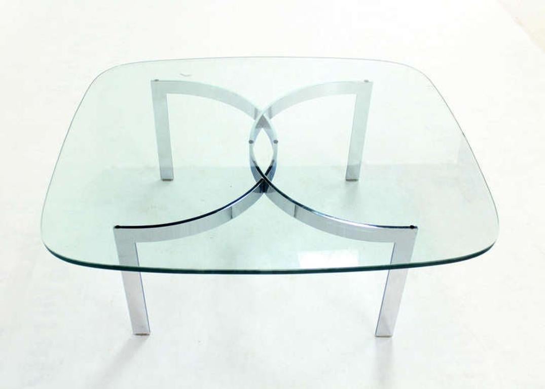 20th Century Mid Century Modern Curved Bent Chrome Base Glass Top Coffee Table Bauhaus Chanel For Sale