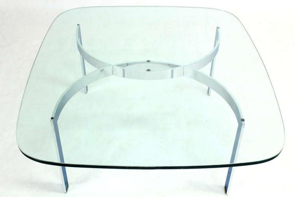 Mid Century Modern Curved Bent Chrome Base Glass Top Coffee Table Bauhaus Chanel For Sale 3