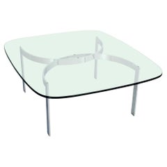Mid Century Modern Curved Bent Chrome Base Glass Top Coffee Table Bauhaus Chanel