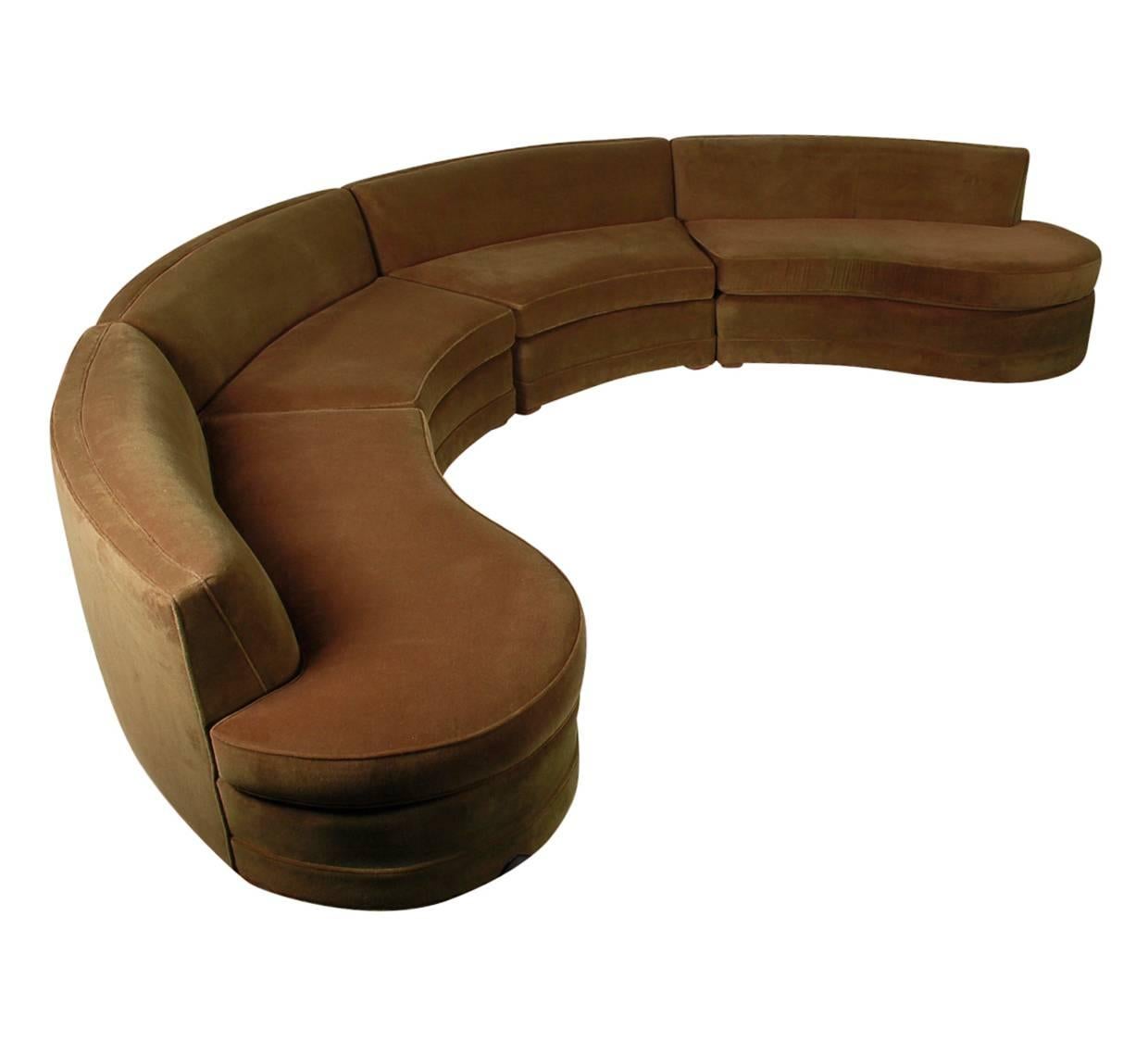 American Mid-Century Modern Curved Circular Pit Sectional Sofa 