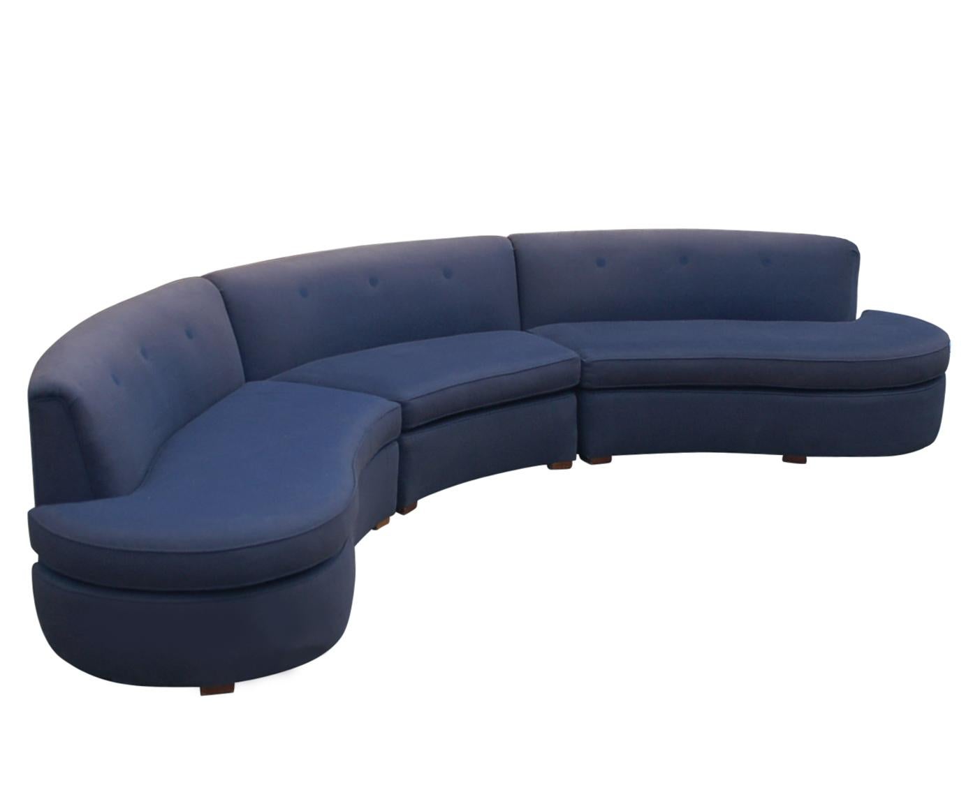 Fabric Mid-Century Modern Curved Circular Serpentine Sectional Sofa