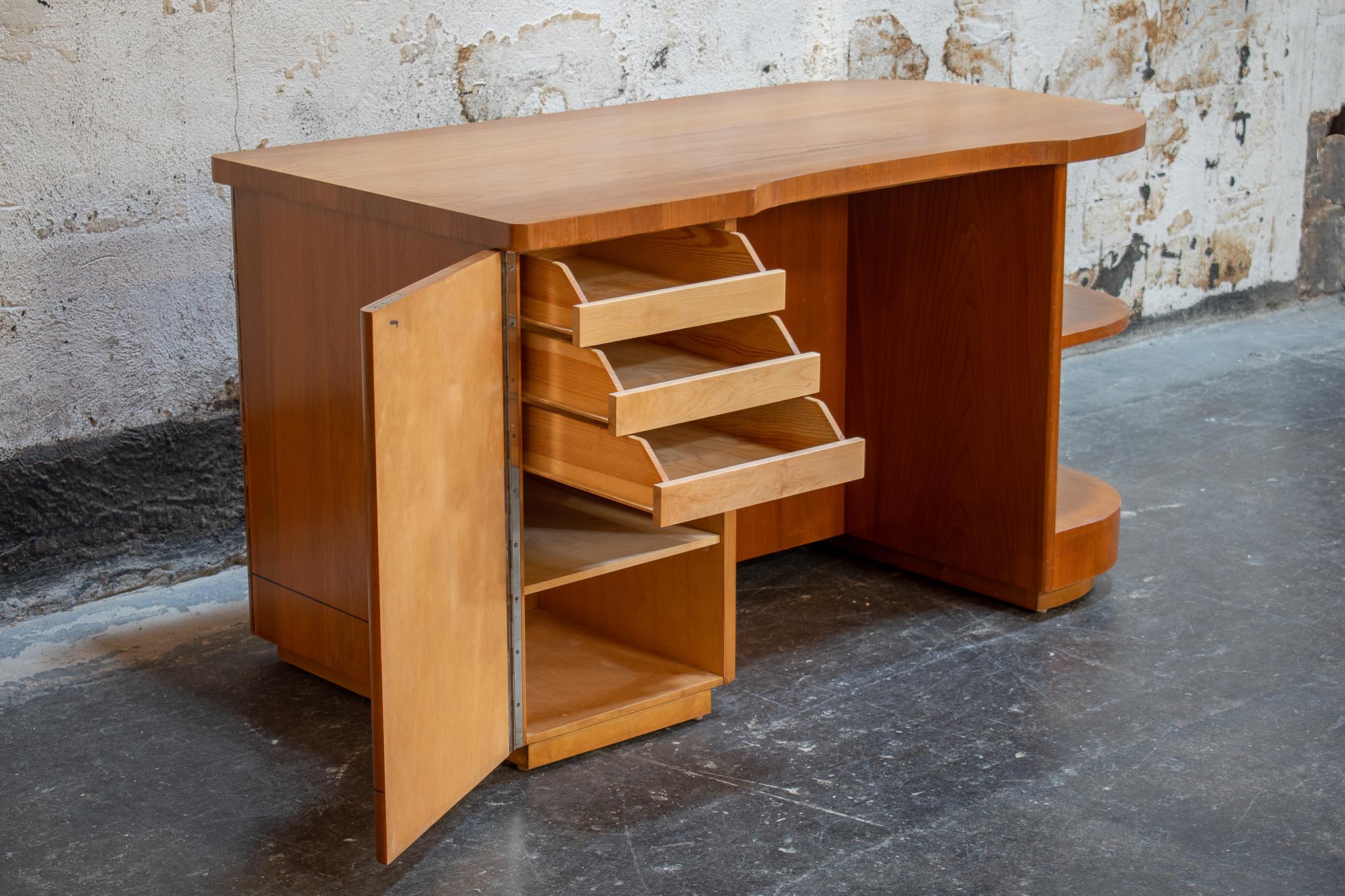 Art Moderne Curved Desk With Open Shelving 2
