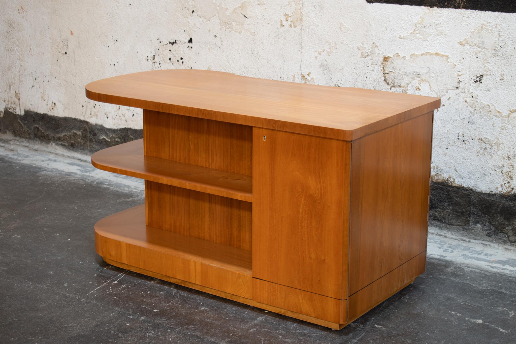 Swedish Art Moderne Curved Desk With Open Shelving