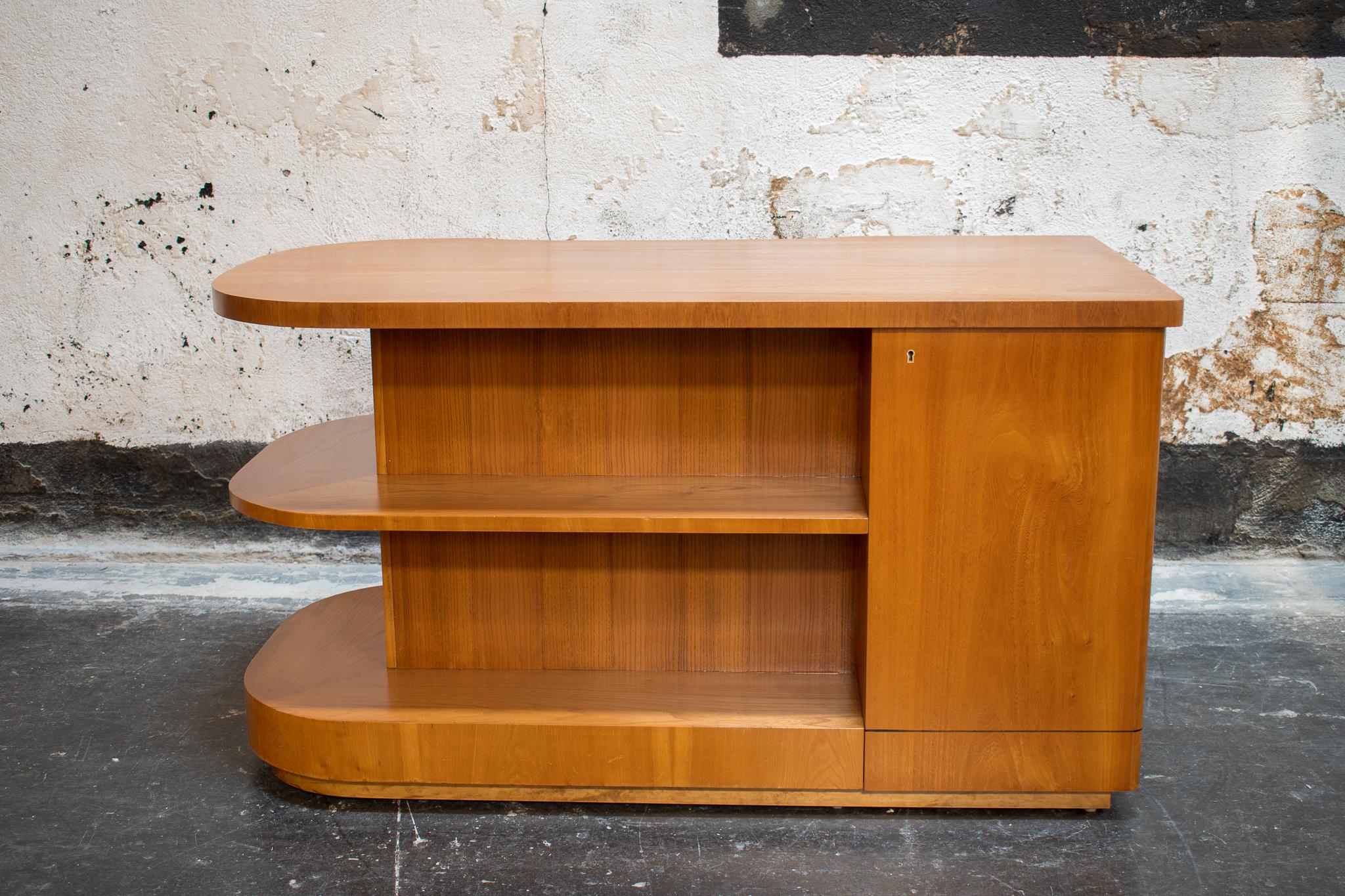 Mid-20th Century Art Moderne Curved Desk With Open Shelving