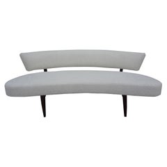 Mid-Century Modern Curved Floating Sofa Upholstered in White Bouclé