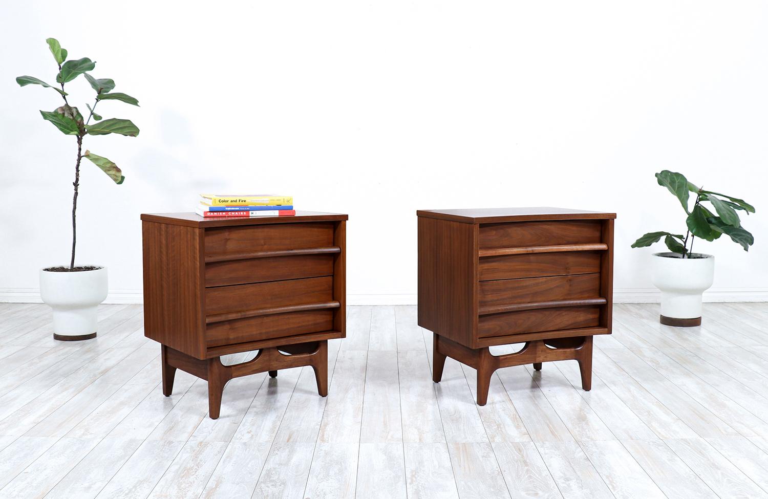 American Mid-Century Modern Curved-Front Night Stands by Young Furniture Co. 