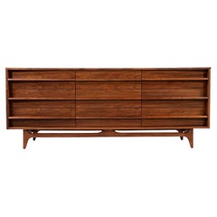 Mid-Century Modern Curved-Front Walnut Dresser by Young Furniture Company