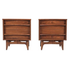 Mid-Century Modern Curved-Front Walnut Nightstands by United Furniture