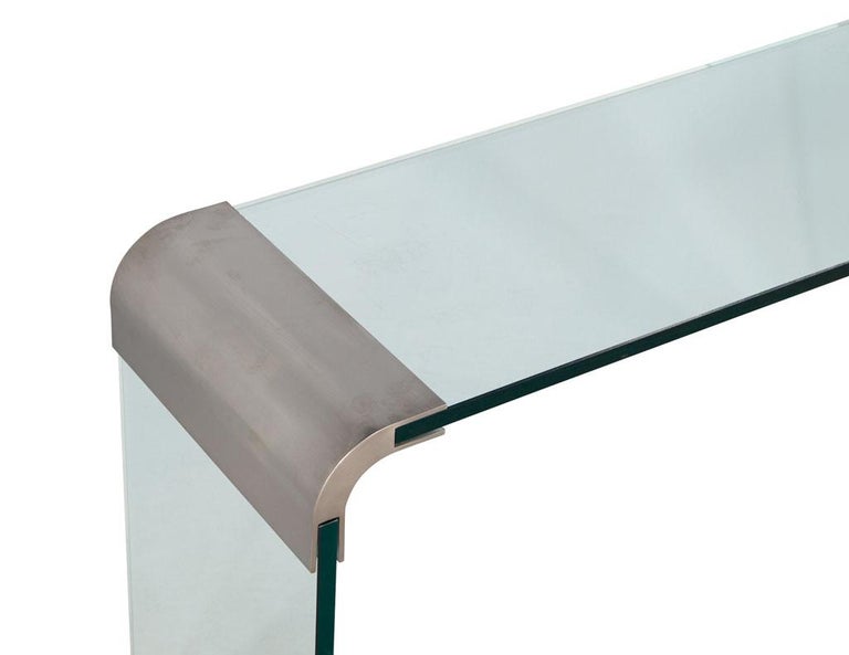 American Mid-Century Modern Curved Glass and Stainless-Steel Console Table by Pace For Sale